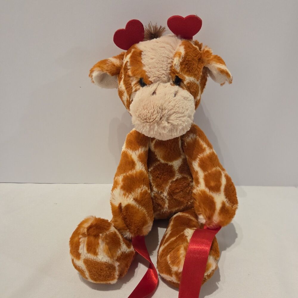 Aurora Lexi Giraffe Valentines Day Stuffed Animal Red Bow Hearts Plush